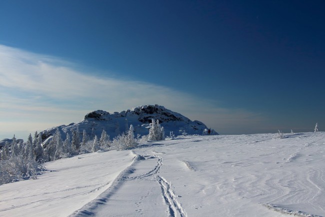 Skialpinisticky výstup na Velký Javor (Großer Arber), Šumava, Bavorsko, Německo