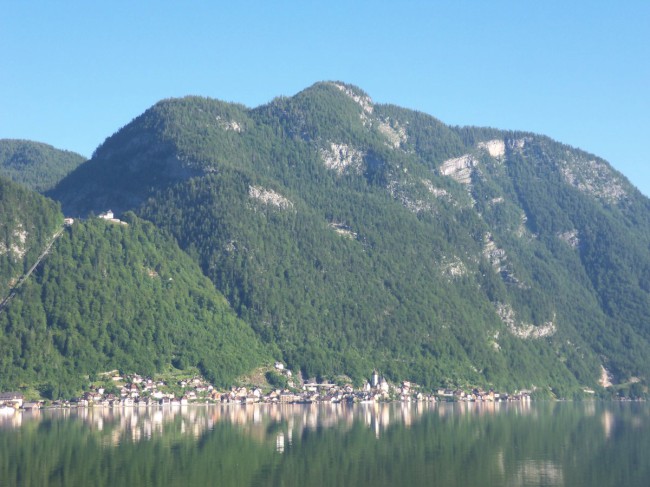 Hallstatské jezero, nástup na Seewand klettersteig, Rakousko, Solná komora, Dachstein, Alpy
