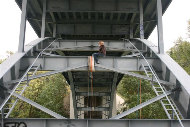 Highline - slackline projekt pod Tyršovým mostem v Plzni