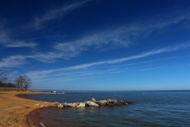 Východní pláž, Sandy Point státní park, Maryland, Spojené státy americké (USA)